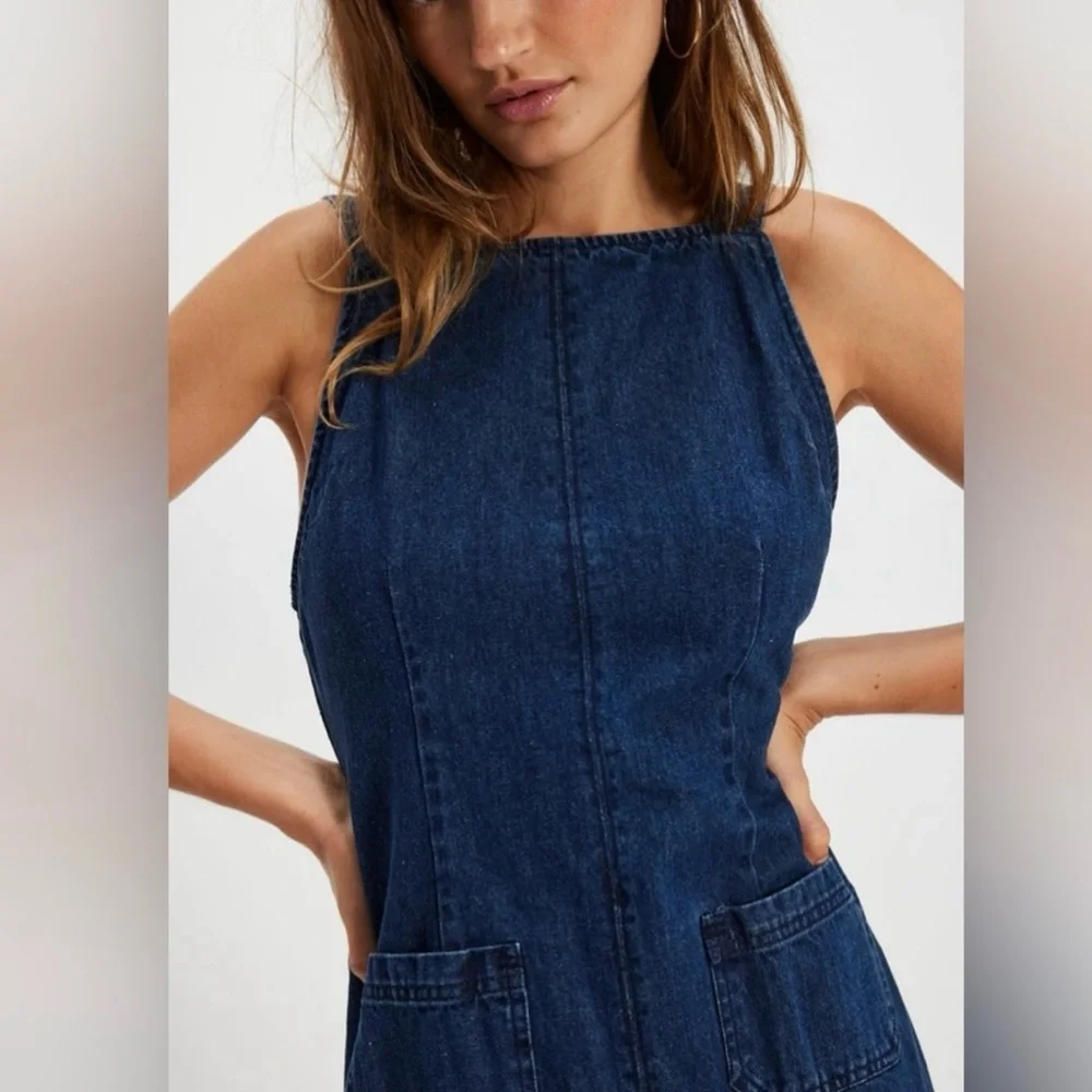 Free People Dex Denim MIDI Dress NWT S